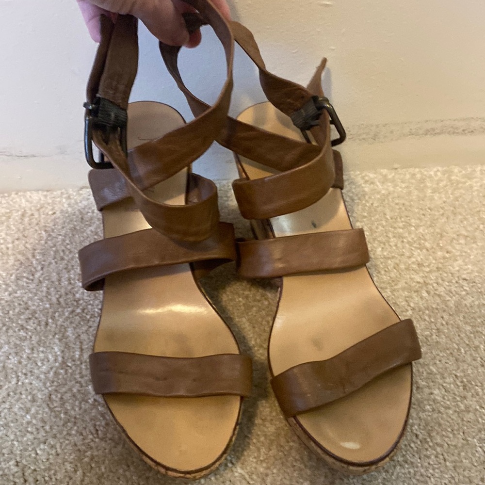 J. Crew Leather Ankle Wrap Wedge Sandals